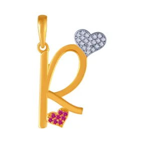 14k Gold  R Initials Pink And Yellow  Studded Pendant