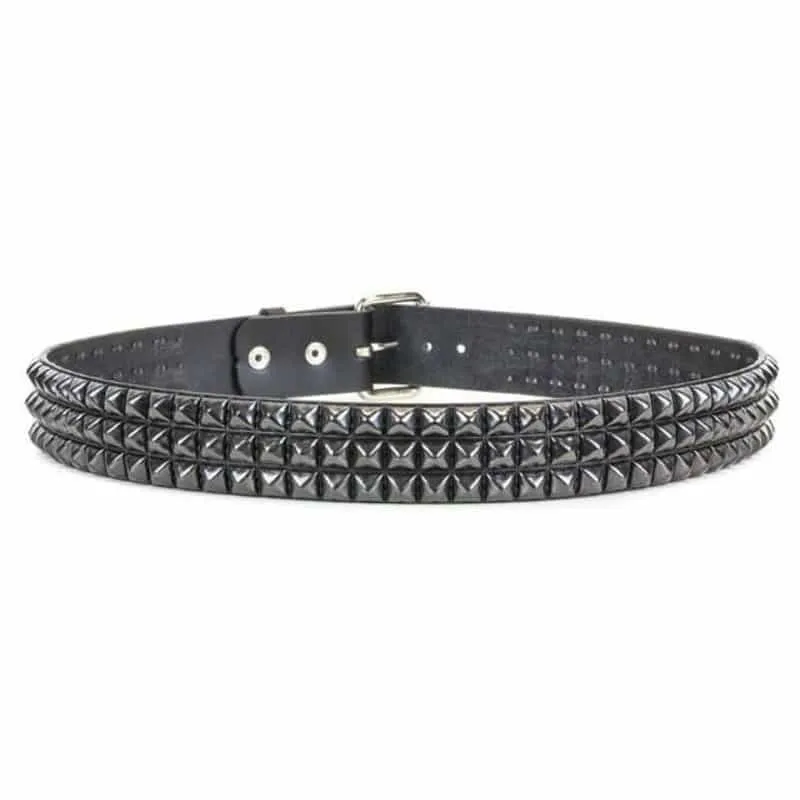 3 Row Black Pyramid Studded Belt