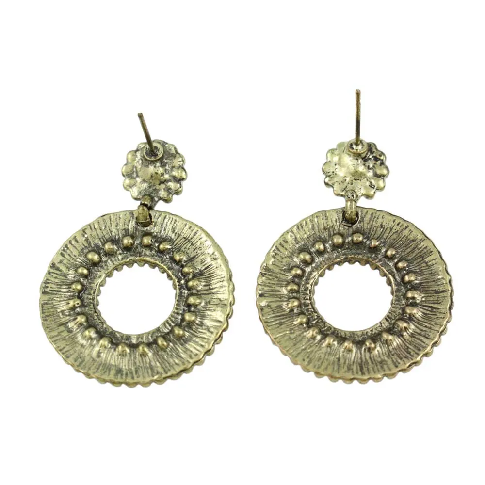 Antique Gold-tone Colorful Crystal Open Circle Pierced Earring - REC562
