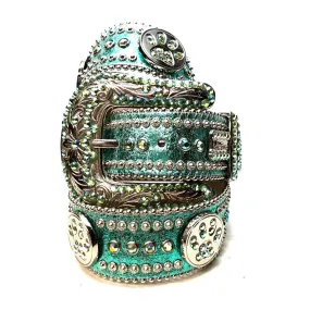 b.b. Simon Metallic Teal Paw Leather Crystal Belt