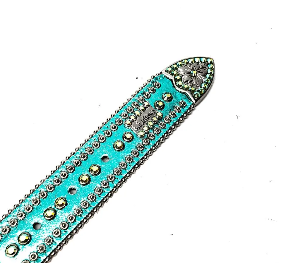 b.b. Simon Metallic Teal Paw Leather Crystal Belt