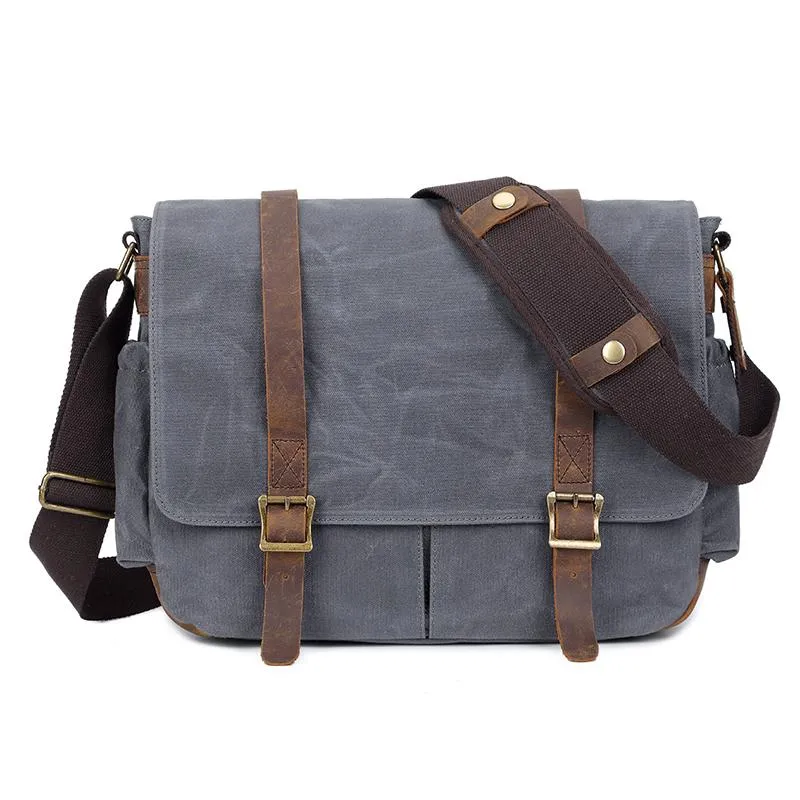 Canvas Leather Mens Waterproof 14'' Green CANON CAMERA Khaki Messenger Bag NIKON CAMERA Side BAG Gray DSLR CAMERA BAG