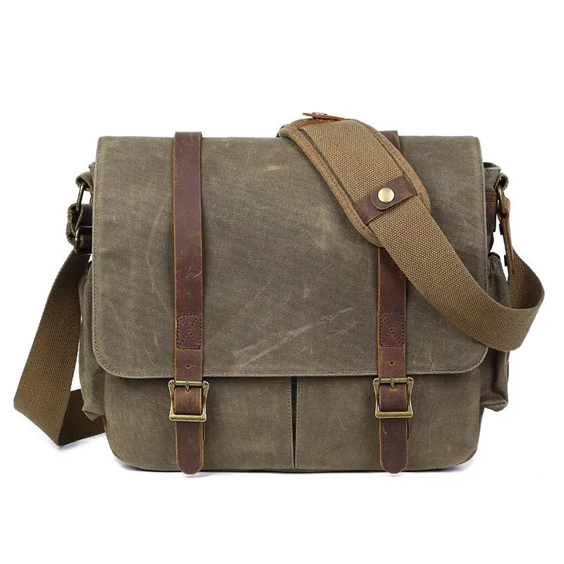 Canvas Leather Mens Waterproof 14'' Green CANON CAMERA Khaki Messenger Bag NIKON CAMERA Side BAG Gray DSLR CAMERA BAG