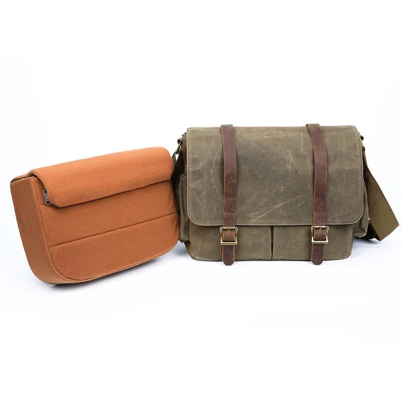 Canvas Leather Mens Waterproof 14'' Green CANON CAMERA Khaki Messenger Bag NIKON CAMERA Side BAG Gray DSLR CAMERA BAG