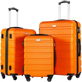 COOLIFE 3 Piece Hardshell Luggage Set - TSA Lock - Orange