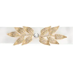 David Tutera™ Wedding Dress Belts: Ivory Satin Sash w/Gold Leaf Embellishment