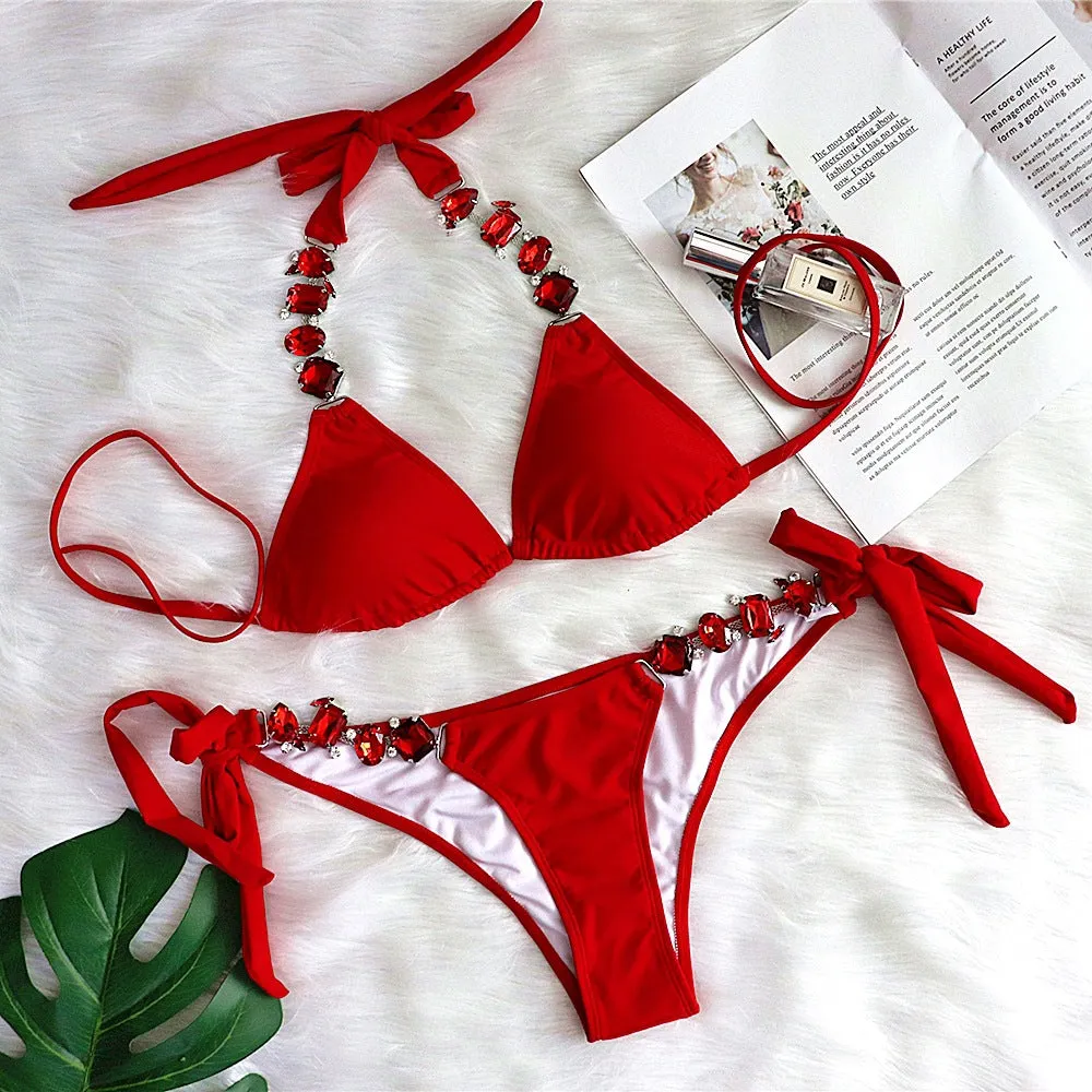 Detachable Straps Diamond-Studded Monokini