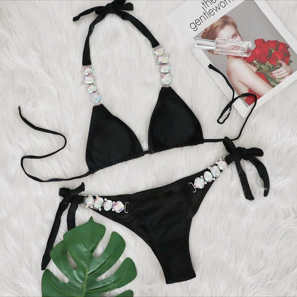 Detachable Straps Diamond-Studded Monokini