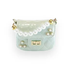 Embellished Patent Quilted Purse - Green