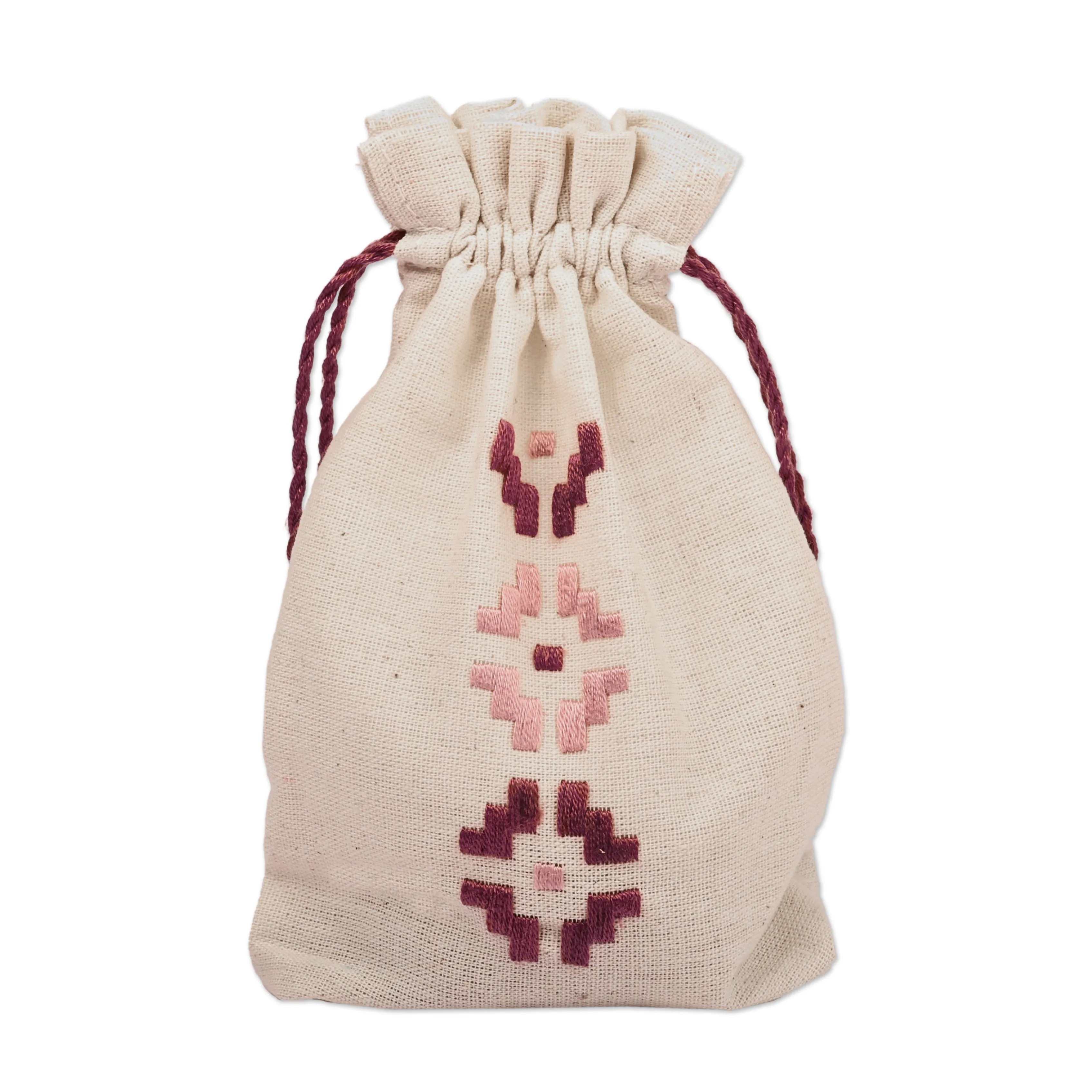 Embroidered Cotton Pouch from Armenia - Rose | NOVICA