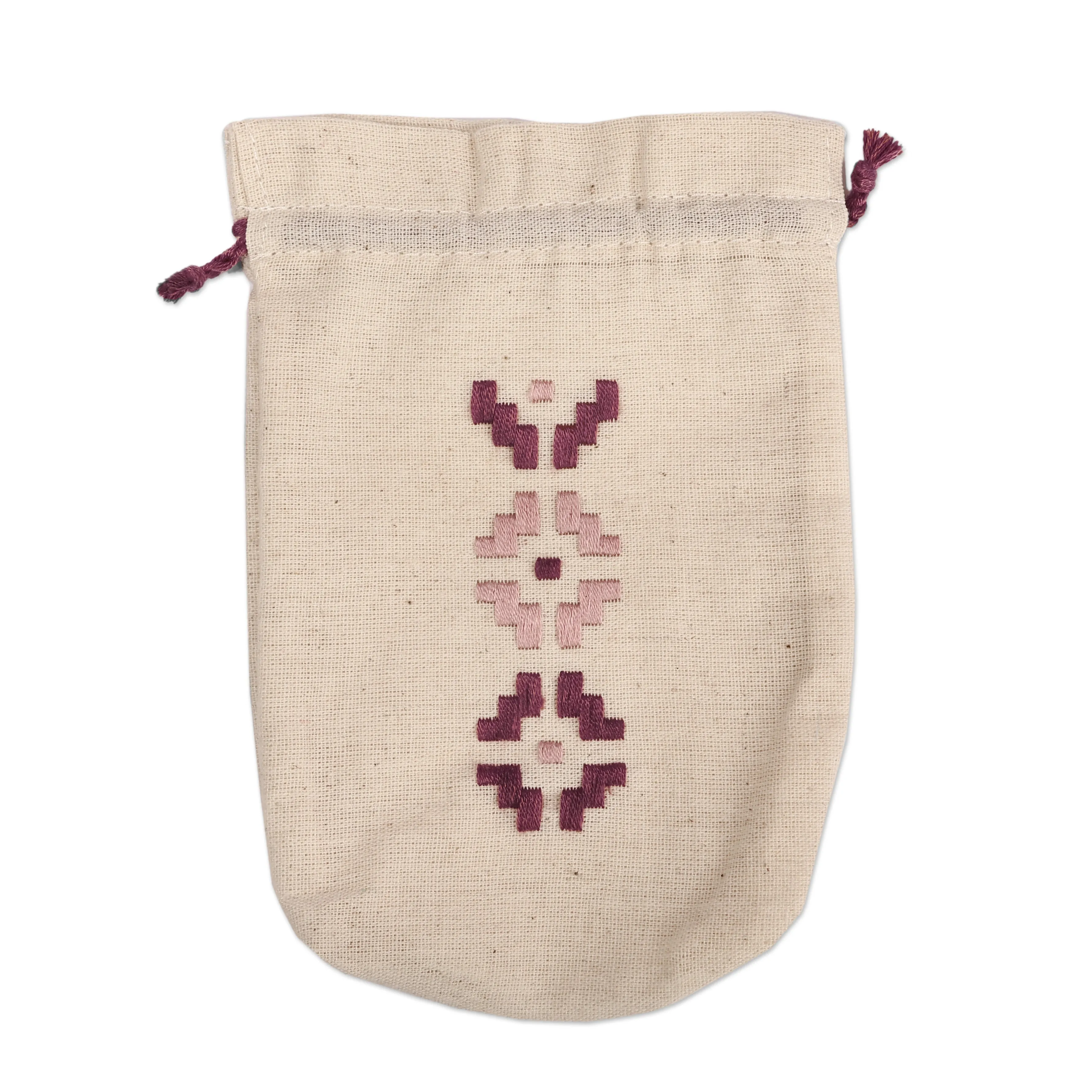 Embroidered Cotton Pouch from Armenia - Rose | NOVICA