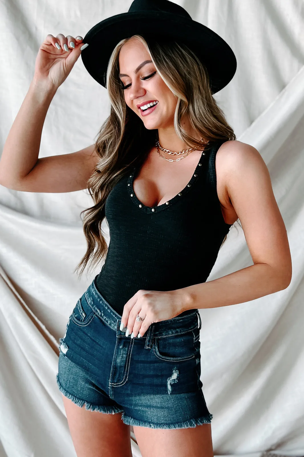 Epic Nights Studded Racerback Bodysuit (Black)