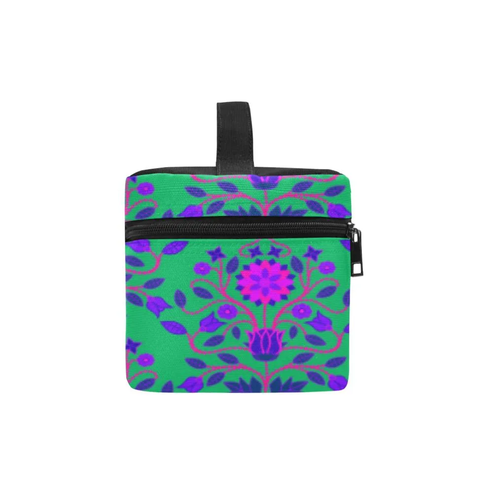 Floral Beadwork Four Clans Teal Cosmetic Bag/Large