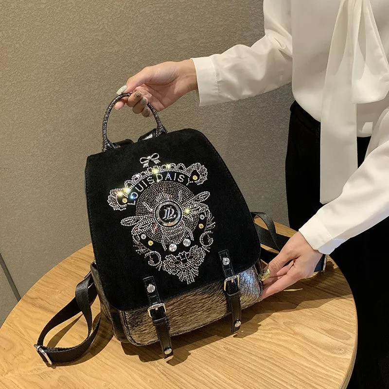 Genuine leather embroidery leather backpack large capacity travel bag