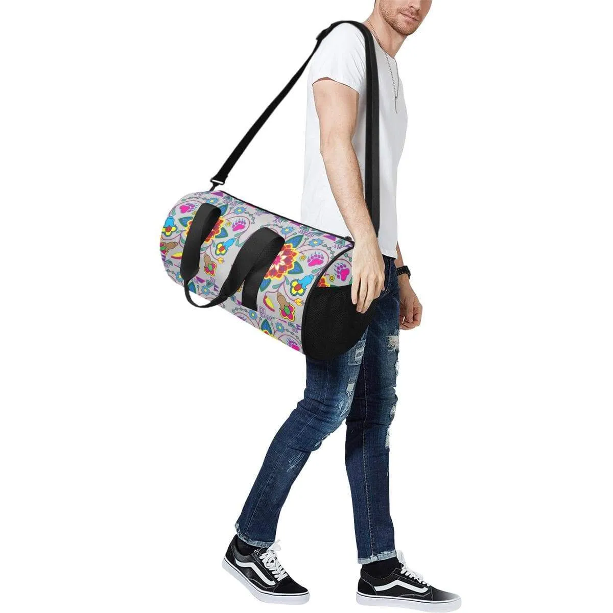 Geometric Floral Winter - Gray Duffle Bag
