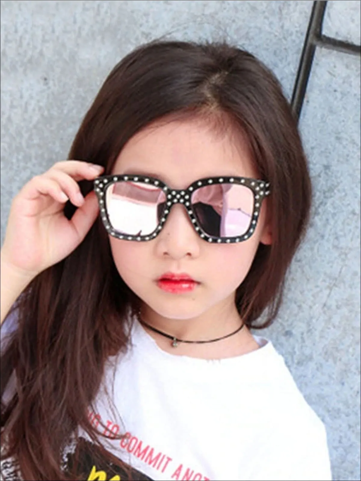 Girls Studded Square Frame Sunglasses