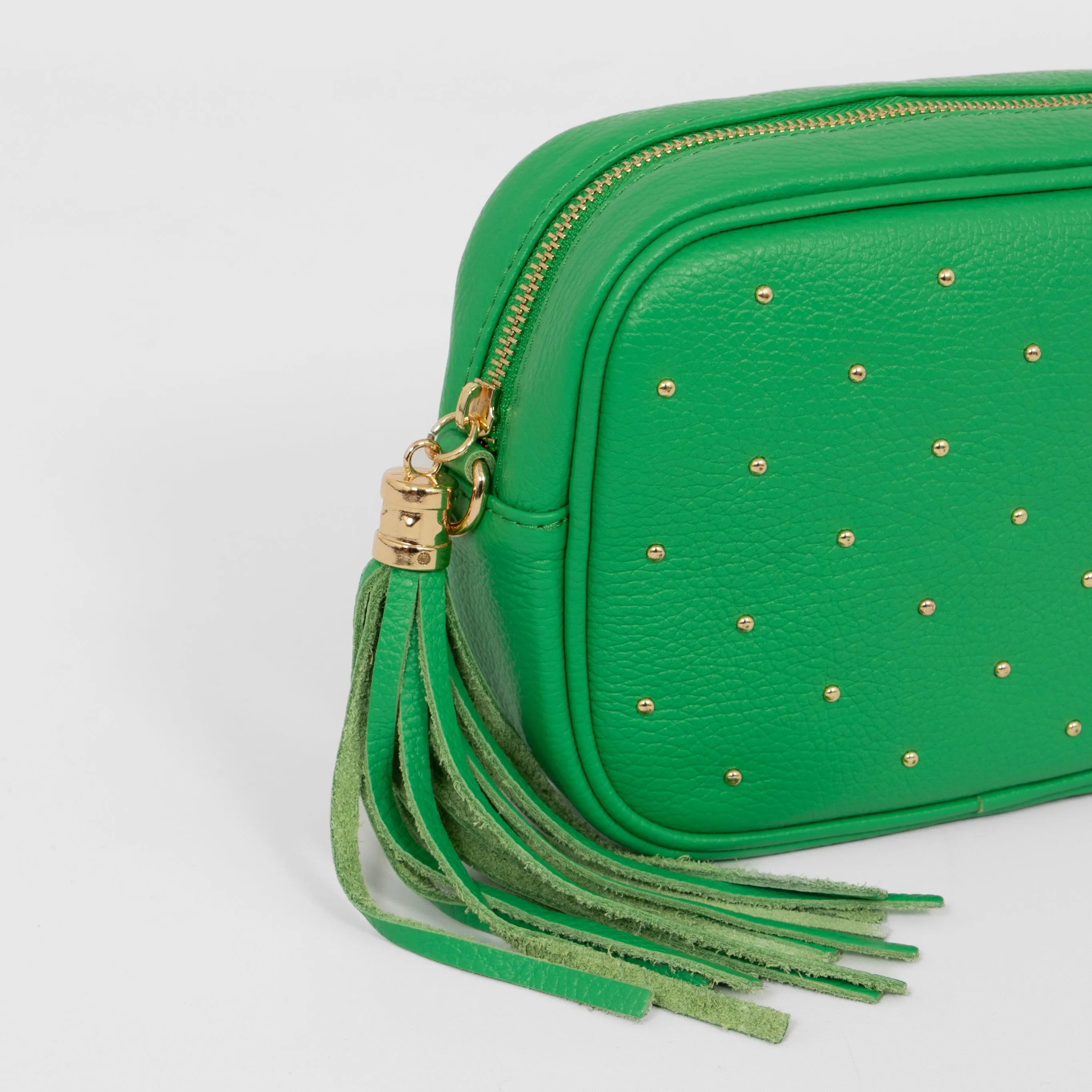 Giulia - Italian Leather Studded Camera Bag - Green, Pebbled