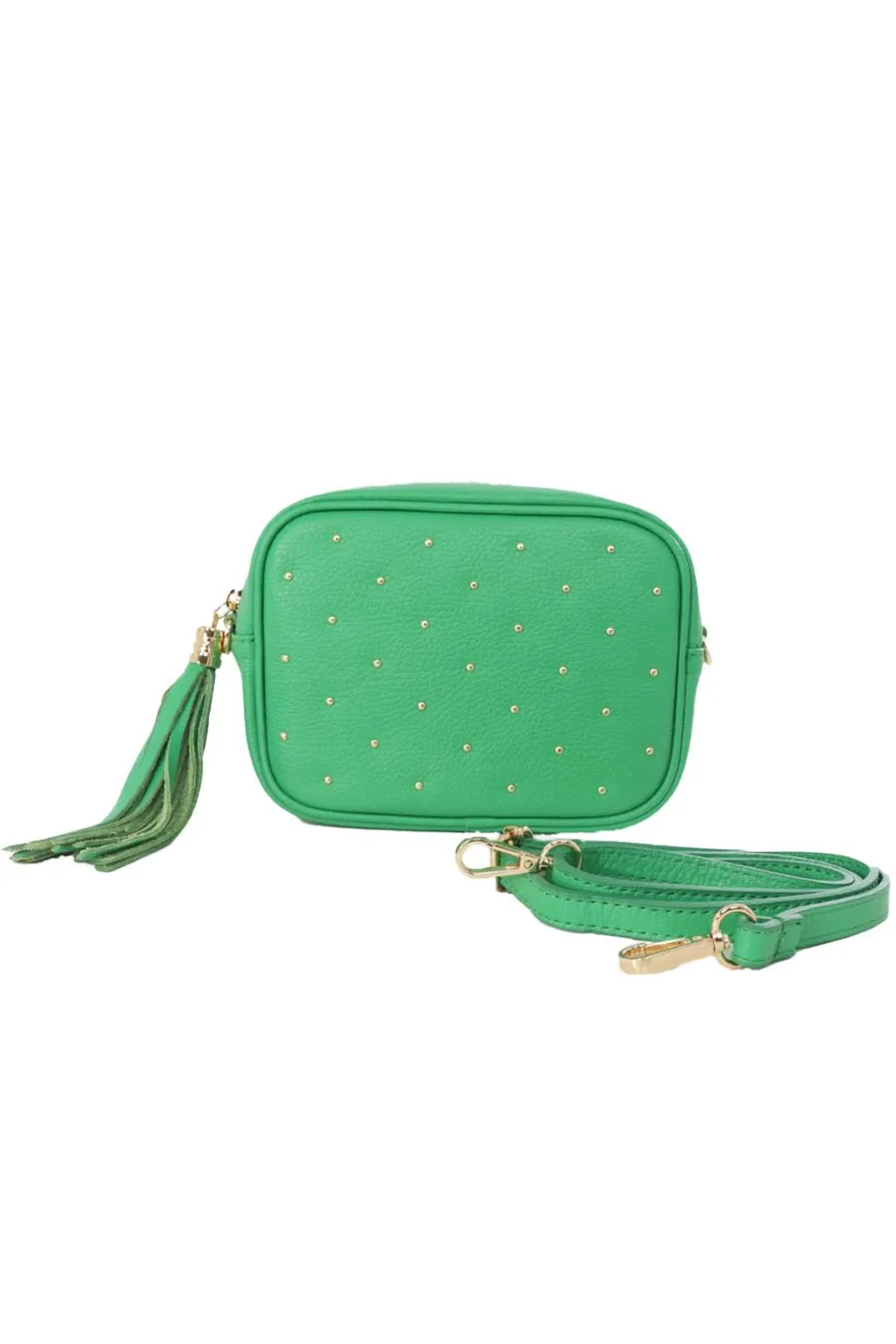 Giulia - Italian Leather Studded Camera Bag - Green, Pebbled