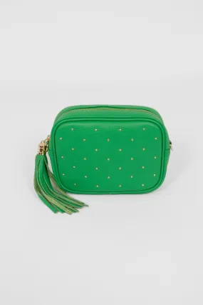 Giulia - Italian Leather Studded Camera Bag - Green, Pebbled