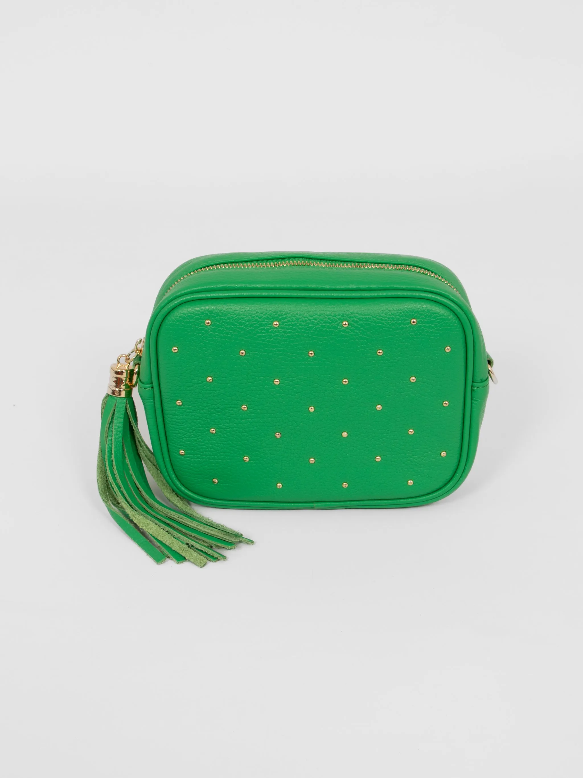 Giulia - Italian Leather Studded Camera Bag - Green, Pebbled