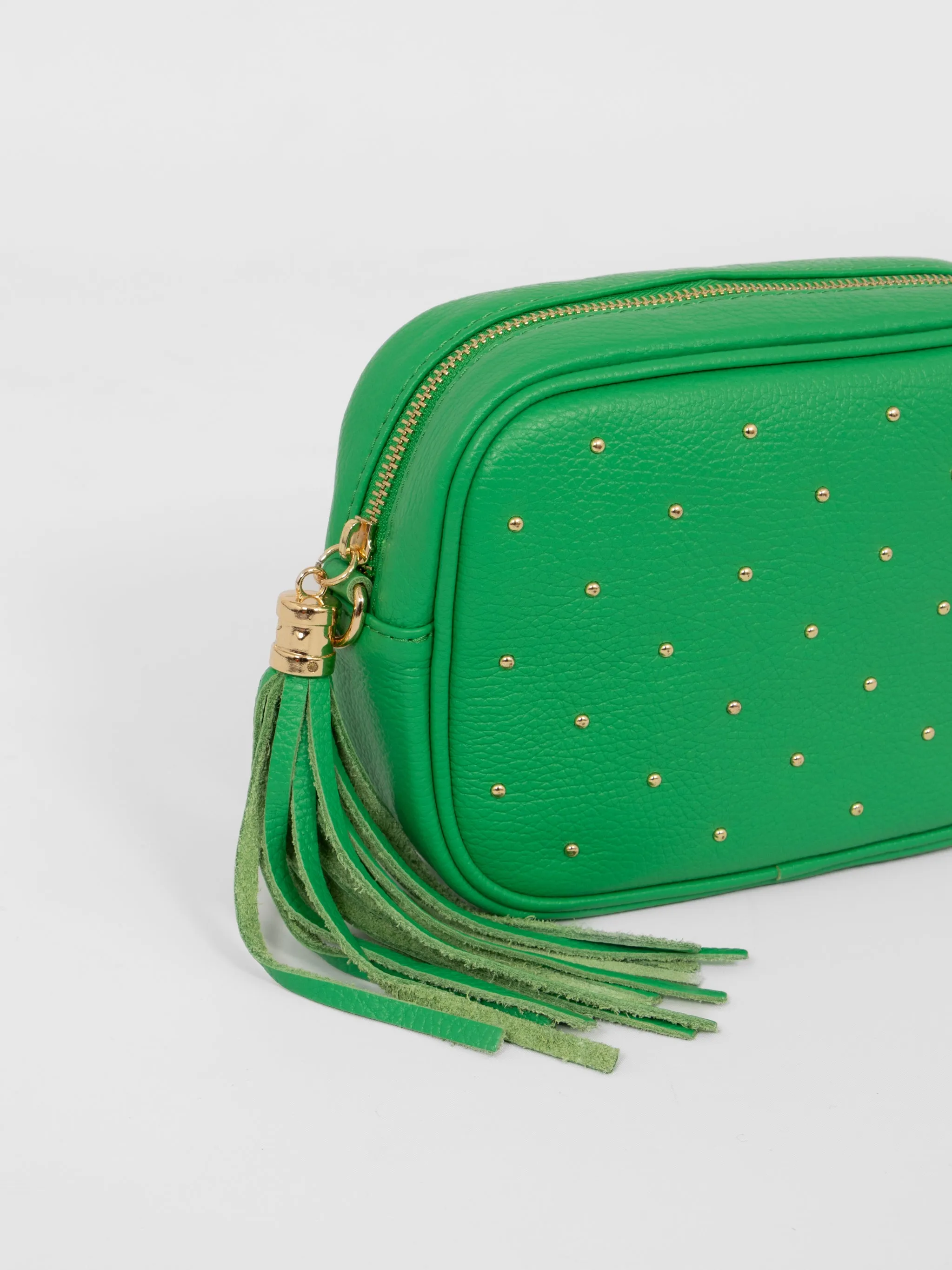 Giulia - Italian Leather Studded Camera Bag - Green, Pebbled