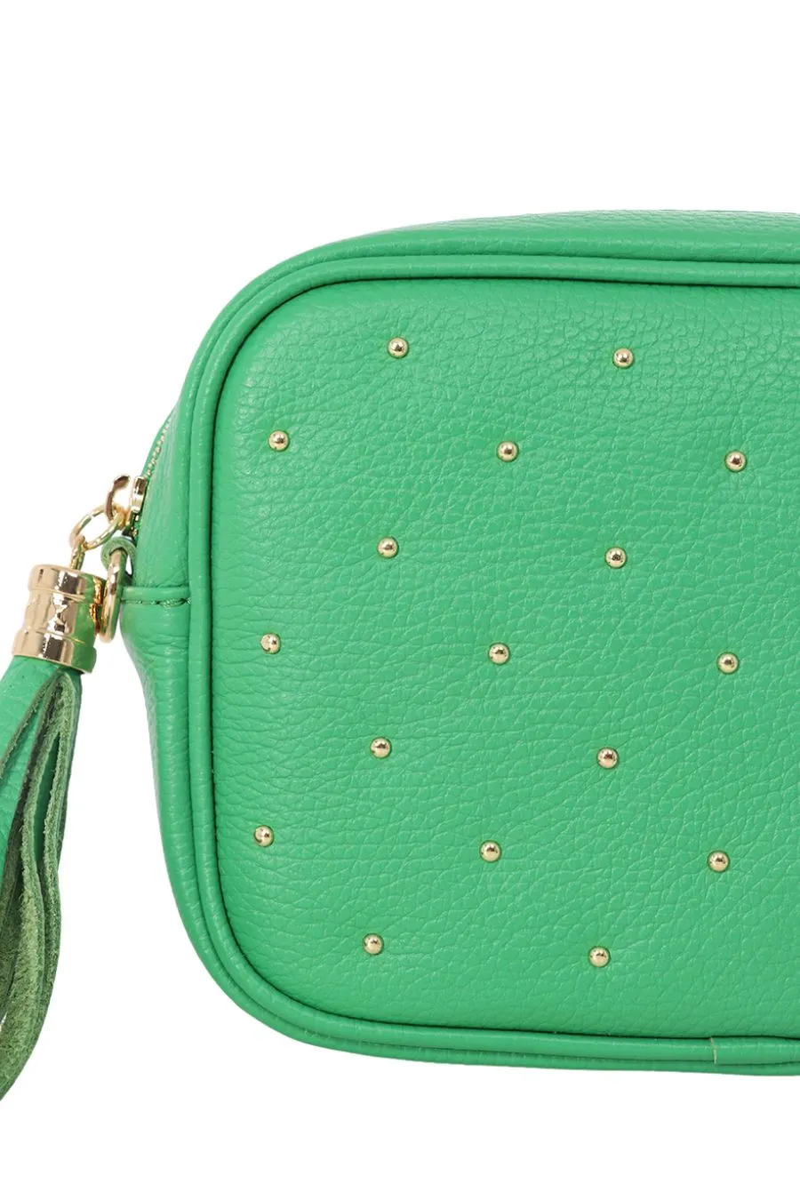 Giulia - Italian Leather Studded Camera Bag - Green, Pebbled