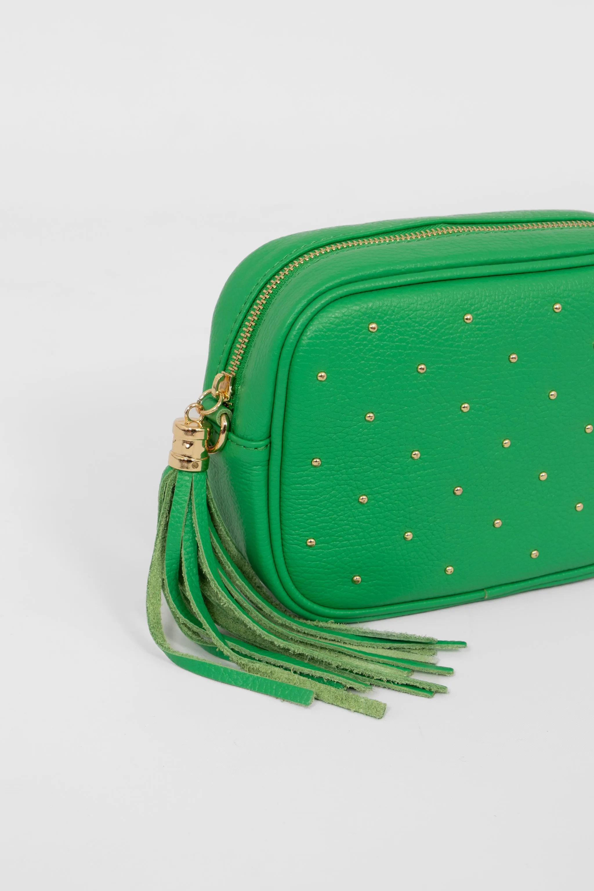 Giulia - Italian Leather Studded Camera Bag - Green, Pebbled