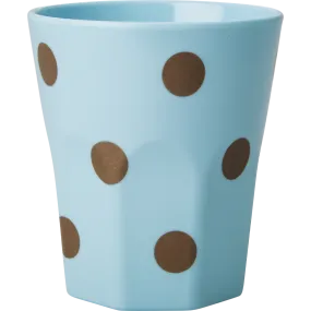 Large Blue Melamine Cup with Gold Polka Dots
