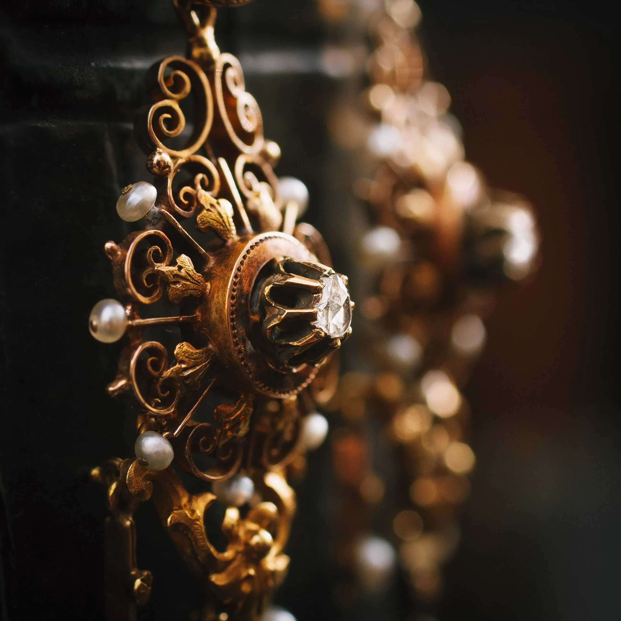 Mesmerising French Cannetille Natural Pearl & Diamond Earrings