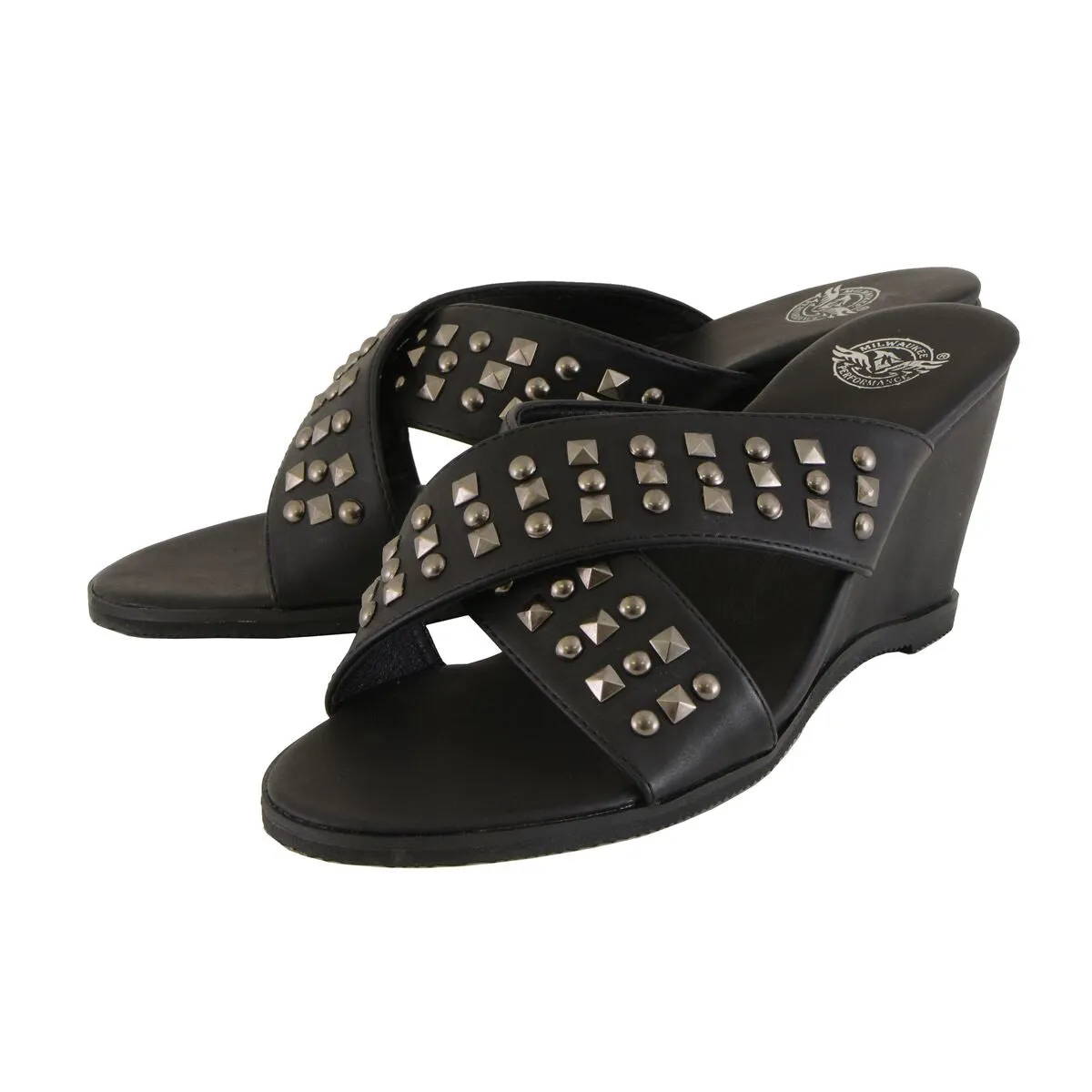 Milwaukee Leather MBL9455 Women's Black Studded Crossover Strap