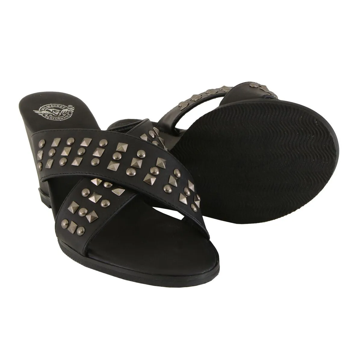 Milwaukee Leather MBL9455 Women's Black Studded Crossover Strap
