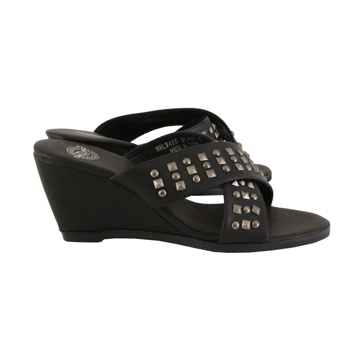 Milwaukee Leather MBL9455 Women's Black Studded Crossover Strap
