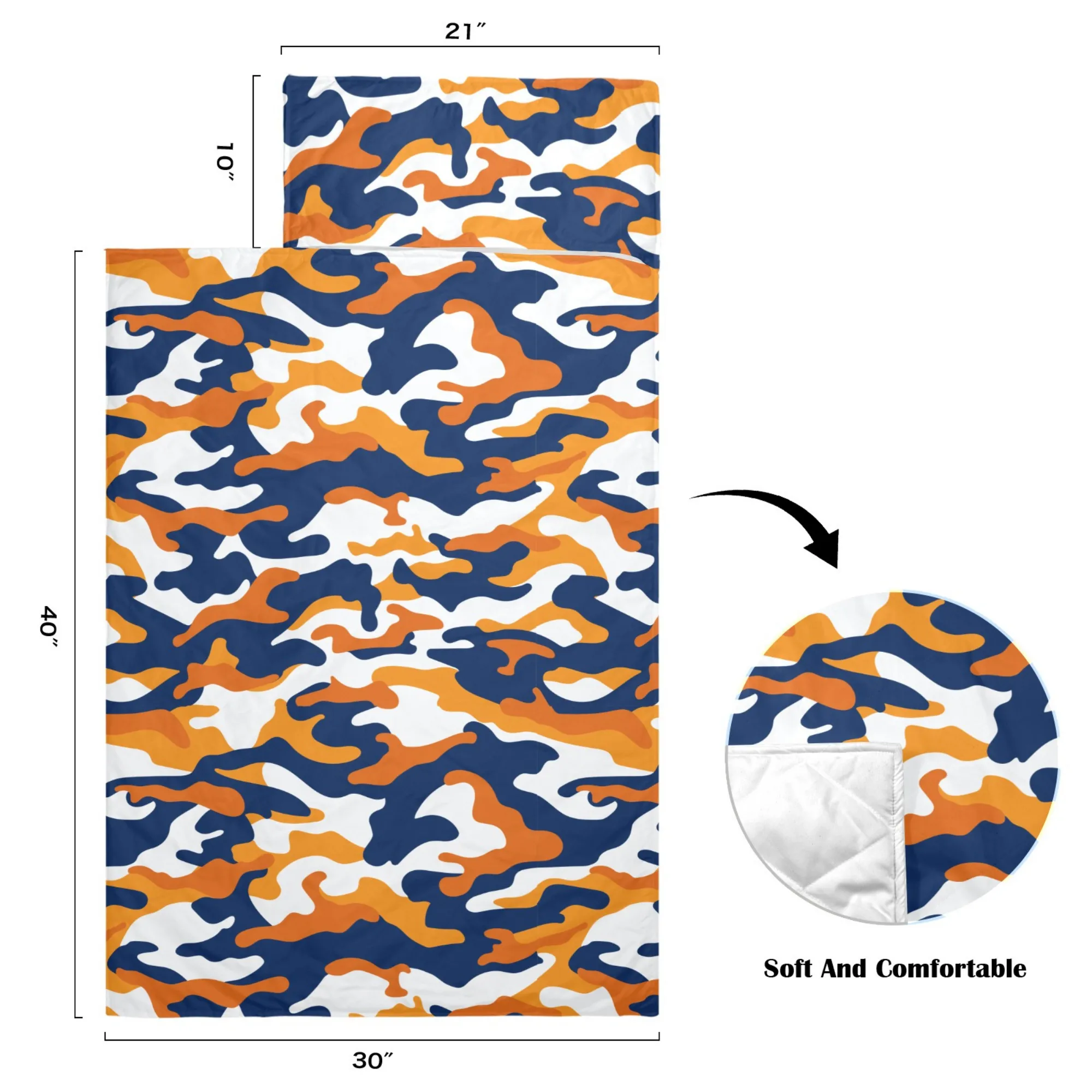 Orange Camo Kids' Long Sleeping Bag | A Catchy Blend of Comfort & Style | Lightweight and Durable Sleeping Bag for Kids