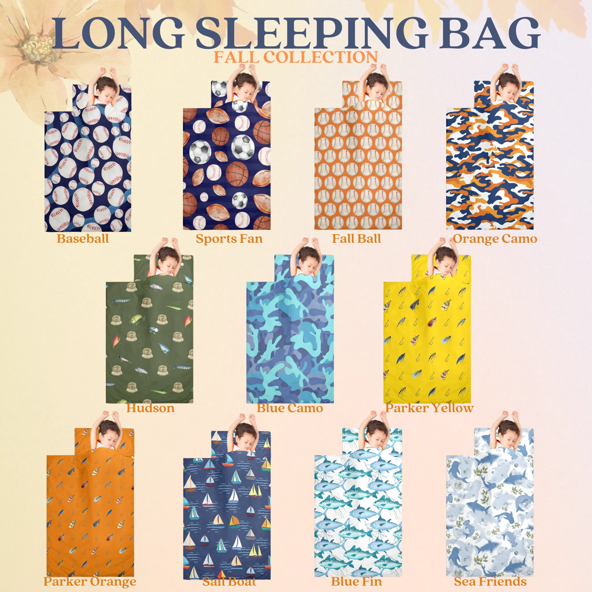 Orange Camo Kids' Long Sleeping Bag | A Catchy Blend of Comfort & Style | Lightweight and Durable Sleeping Bag for Kids