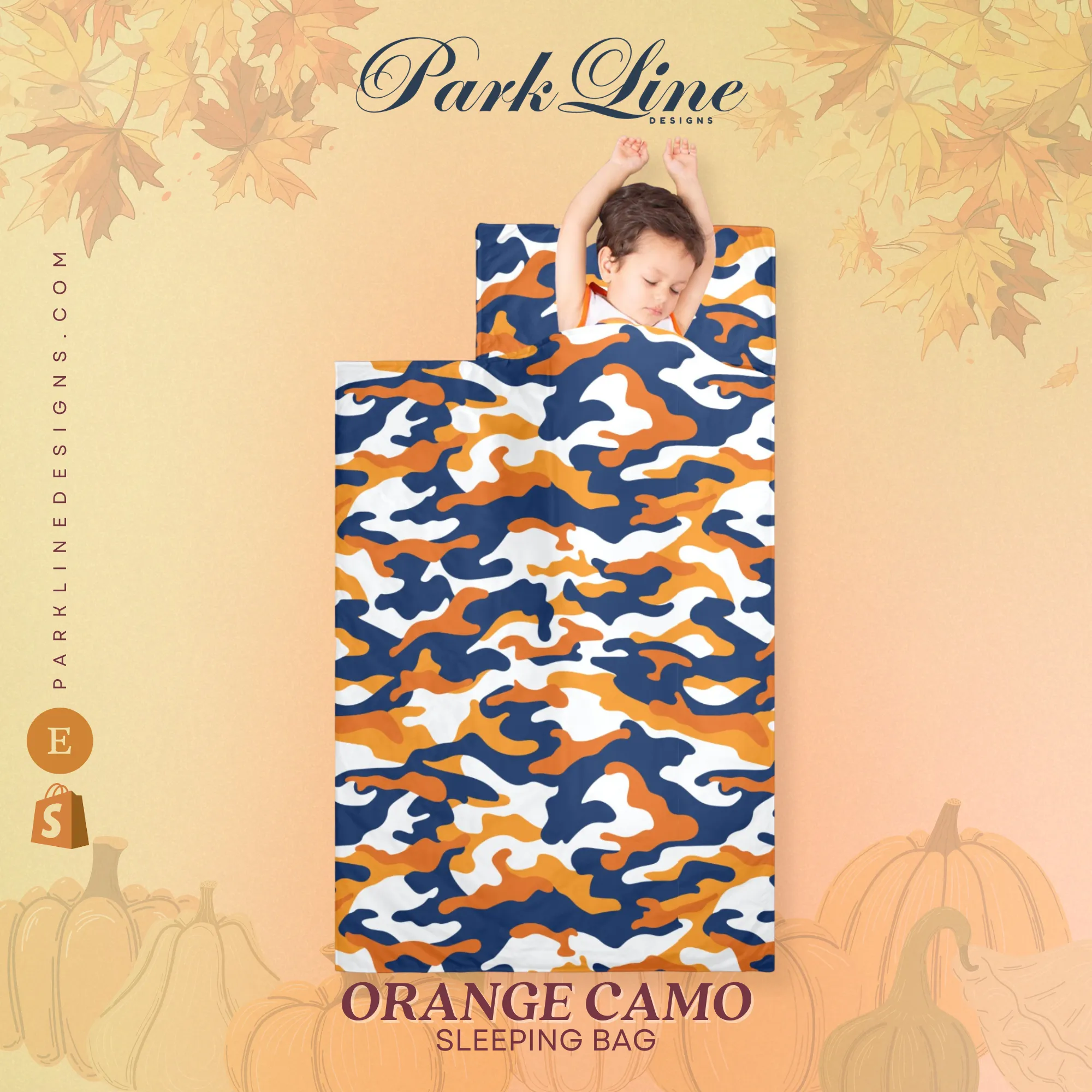 Orange Camo Kids' Long Sleeping Bag | A Catchy Blend of Comfort & Style | Lightweight and Durable Sleeping Bag for Kids