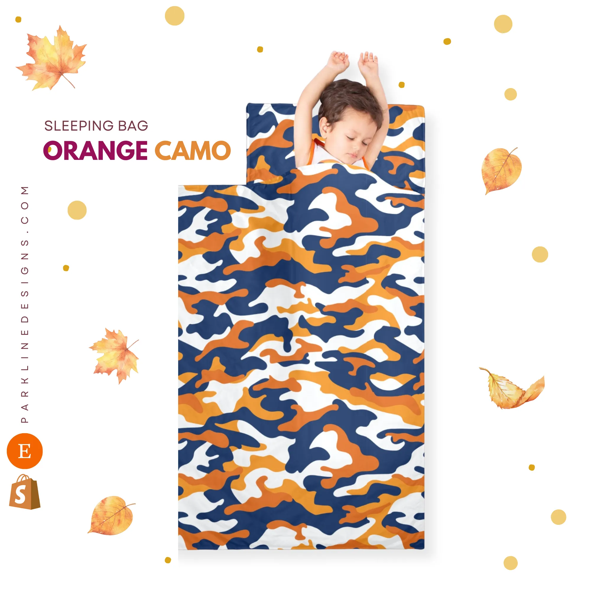 Orange Camo Kids' Long Sleeping Bag | A Catchy Blend of Comfort & Style | Lightweight and Durable Sleeping Bag for Kids