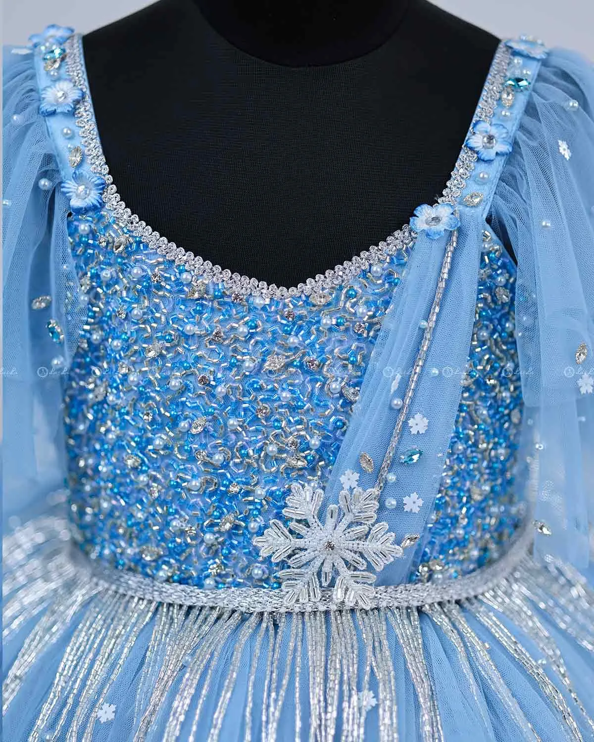 Pastel Aqua Blue Gown with Intricate Handworks