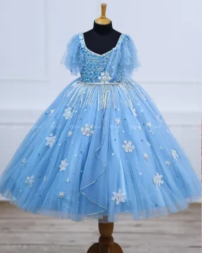 Pastel Aqua Blue Gown with Intricate Handworks