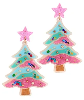 Pastel Crystal Christmas Tree Drop Earring