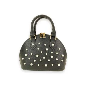 Pearl Studs Black Leather Satchel Bag