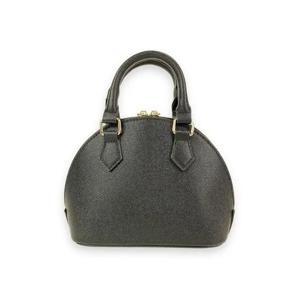 Pearl Studs Black Leather Satchel Bag