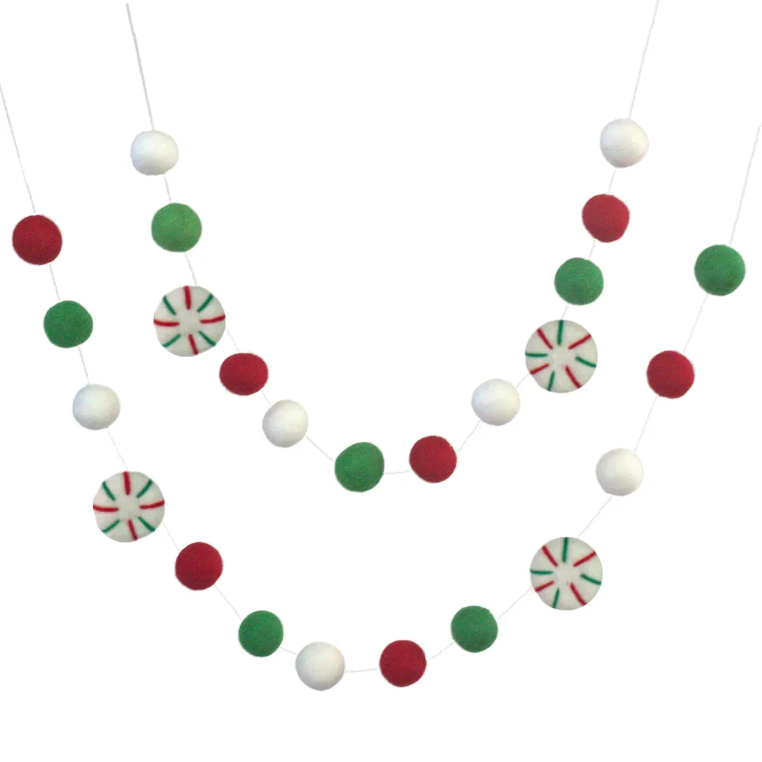Peppermint Felt Christmas Garland- Red & Green Peppermints