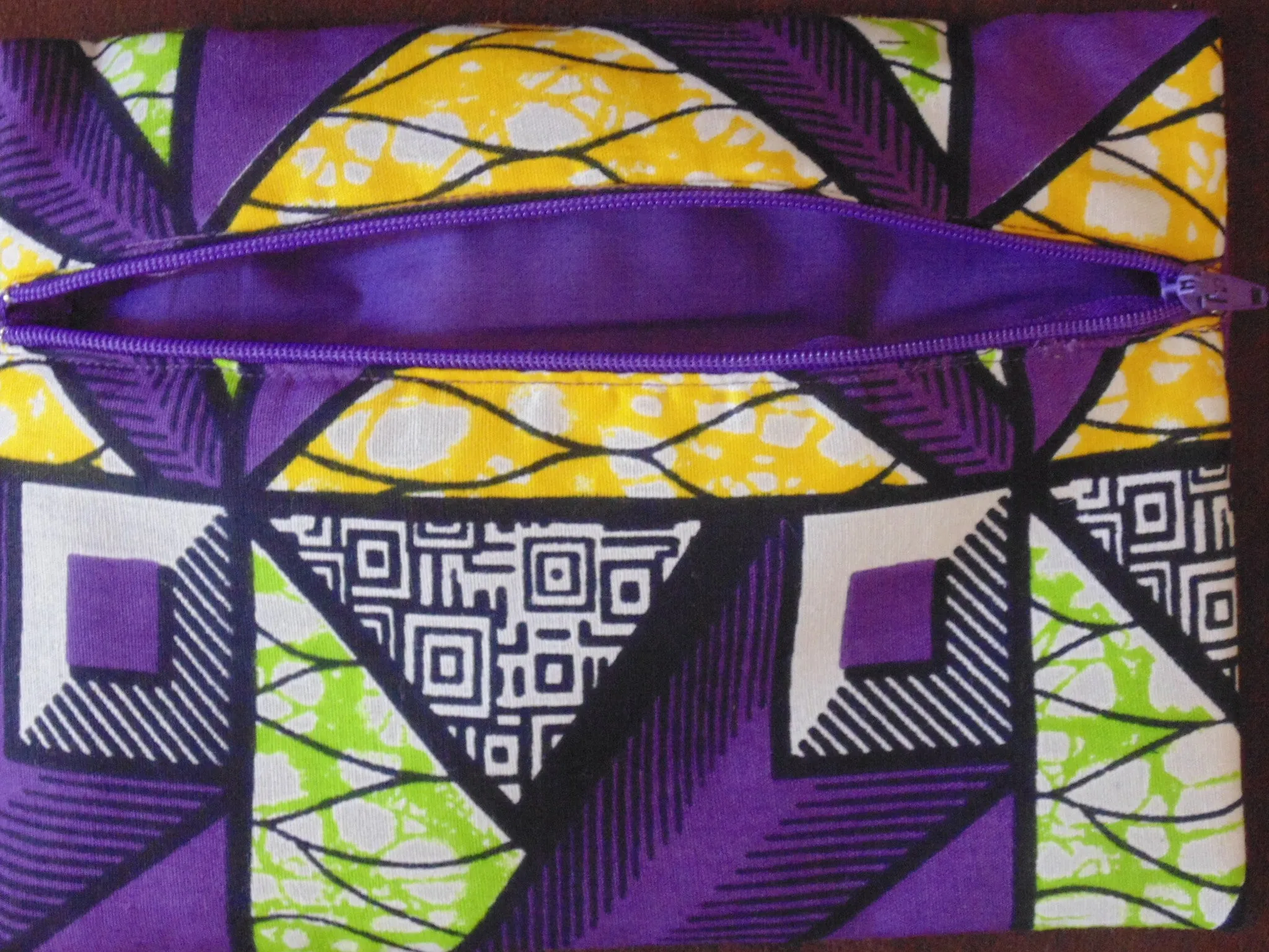 Purple & Green padded African Print Makeup bag/Pencil case