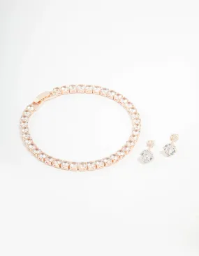 Rose Gold Round Tennis Bracelet & Earring Set