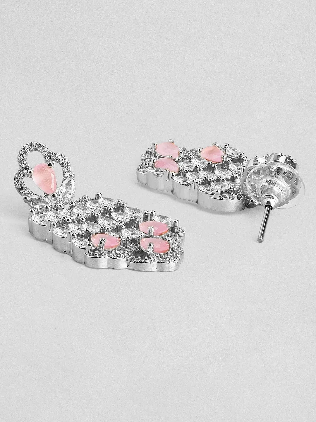 Rubans Rhodium-Plated Pastel Pink AD Stone & Cubic Zirconia Studded Choker Necklace Set
