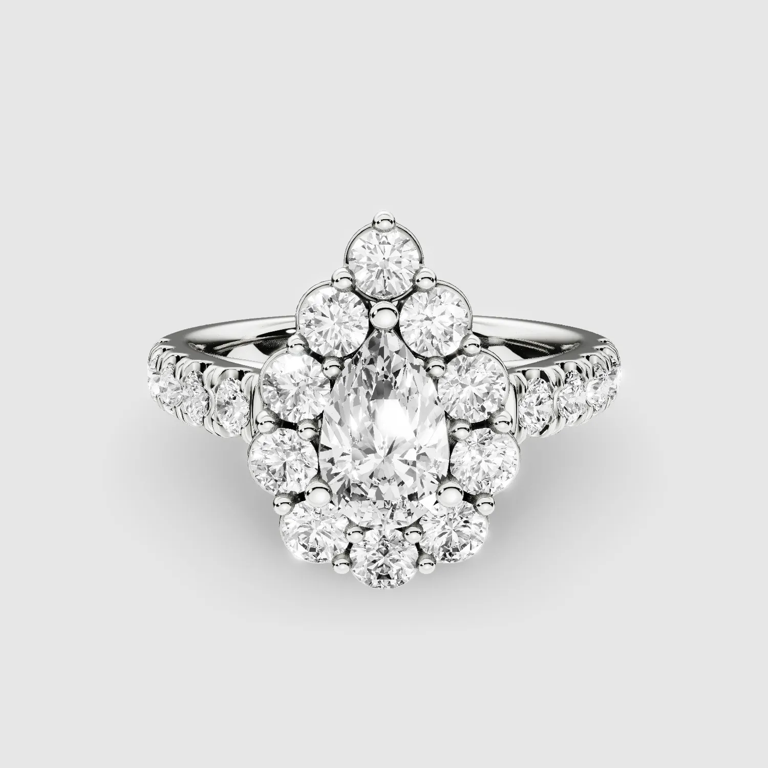 Scallop Halo Lab Grown Solitaire Ring-Pear