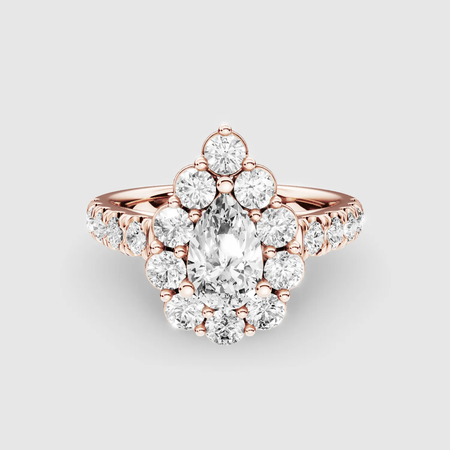 Scallop Halo Lab Grown Solitaire Ring-Pear
