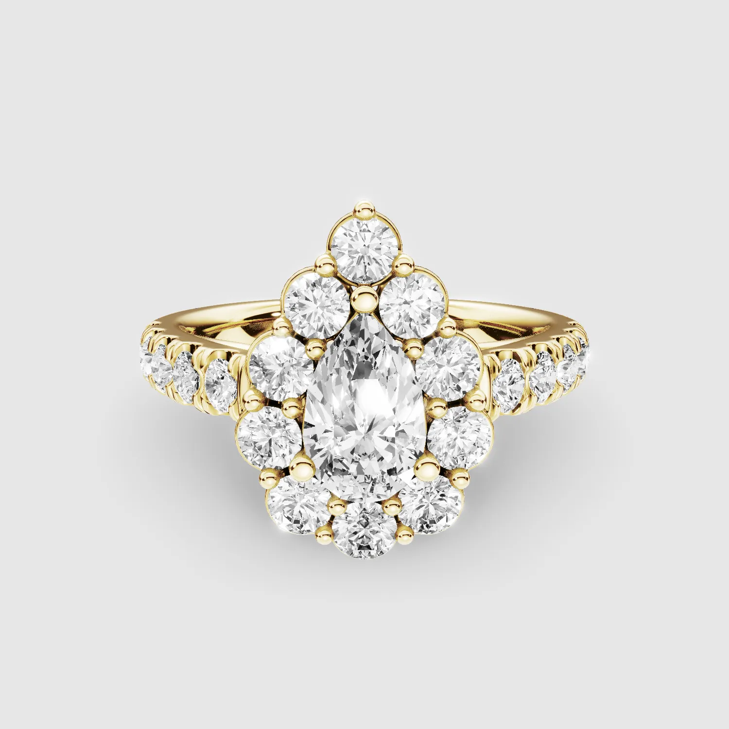 Scallop Halo Lab Grown Solitaire Ring-Pear
