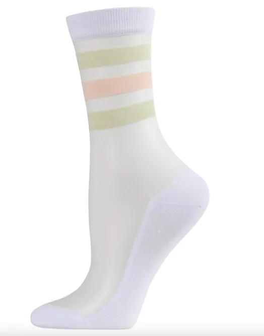 Sheer Crew Socks - White/Pastel Stripe