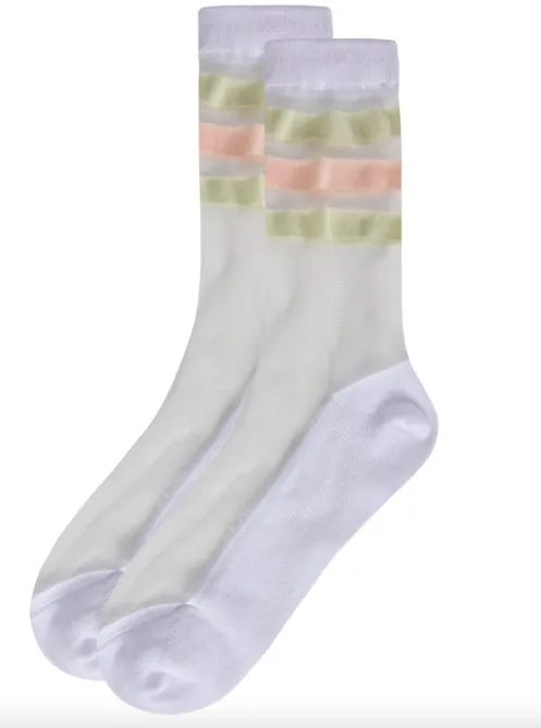 Sheer Crew Socks - White/Pastel Stripe